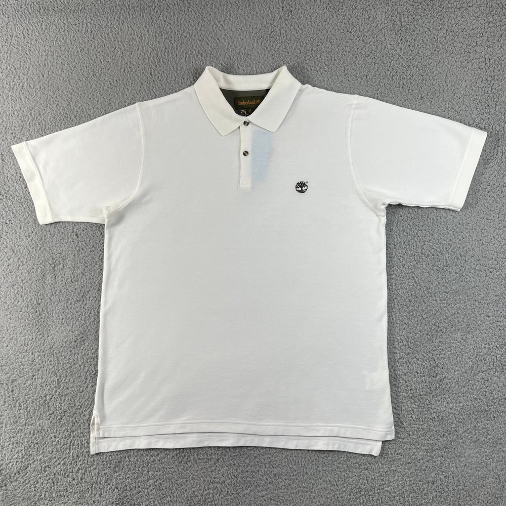 Timberland Polo Shirt Men's XL White Short‎ Sleeve Cotton Piqué Logo VTG NWT